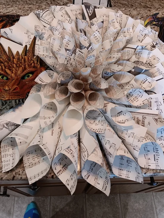 Dragon Mum - Music Sheet Paper Cone Art With Orange Dragon Face And Yellow Wings - Picture 3 of 5